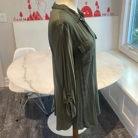 SOLD!!!!! NWT SPLENDID KHAKI MODAL AND COTTON BLEND COLLARED L/S SHIRT. L - Picture 3 of 9